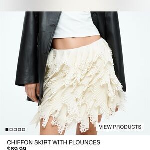 H&M Cream Chiffon Mini Skirt with Flounces